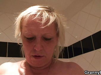 Busty blonde grandma doggystyled by horny fellow